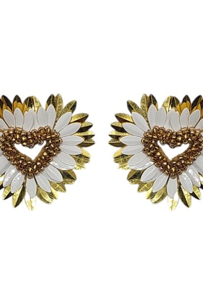 Gold and white petal earrings
