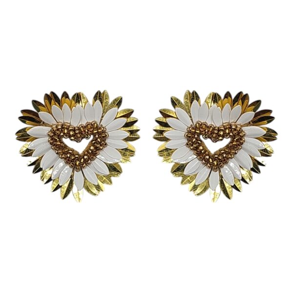 Gold and white petal earrings