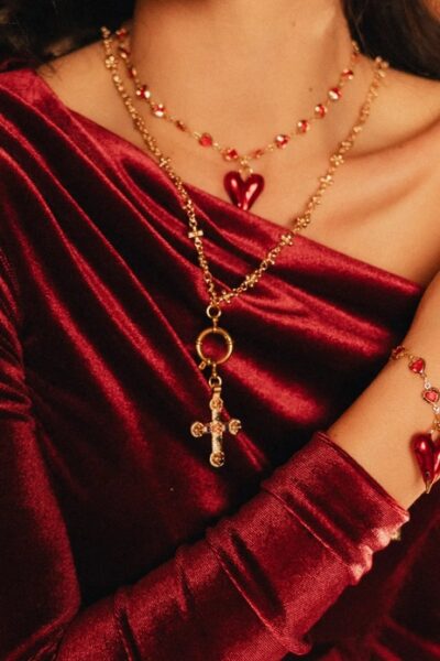 heart and cross gold necklace and bracelet