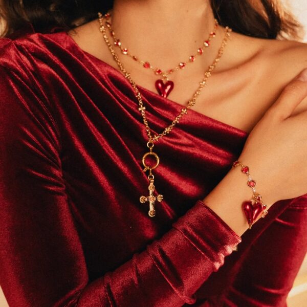 heart and cross gold necklace and bracelet