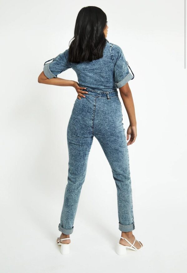 Mid Blue Denim Zip Up Utility Jumpsuit back