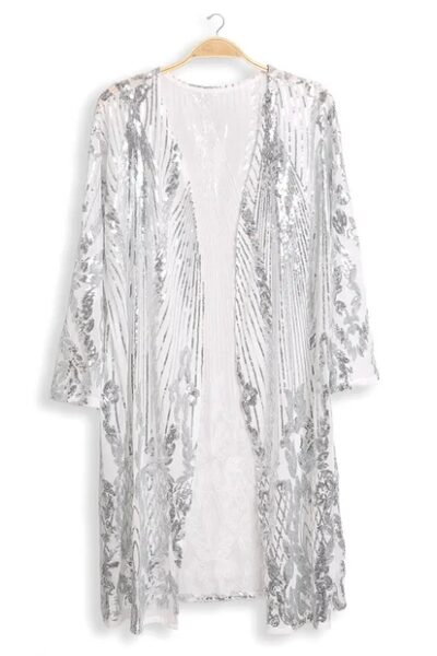 White Sequin Kimono Duster