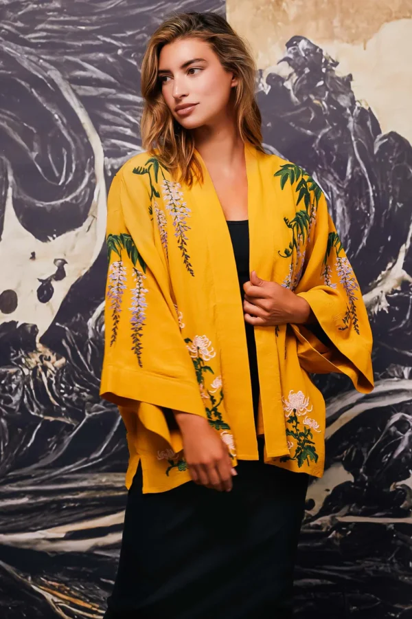 Wisteria and Chrysanthemum Embroidered Kimono - Artemis Muse