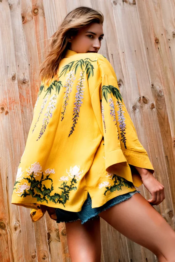Wisteria and Chrysanthemum Embroidered Kimono - Artemis Muse - Image 3