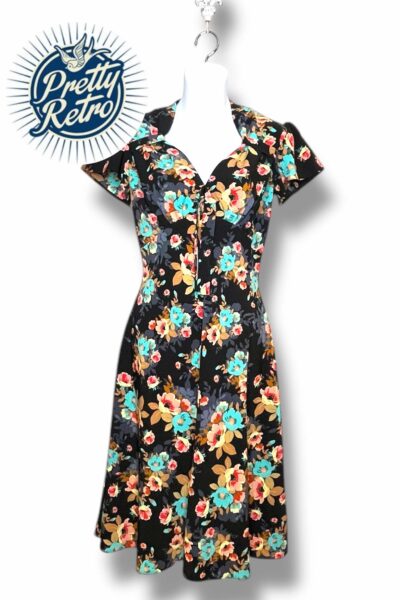 Black Floral Pretty Retro Tea Dress