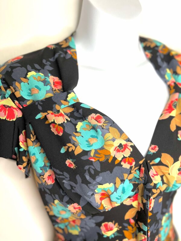 Black Floral Pretty Retro Tea Dress Close up