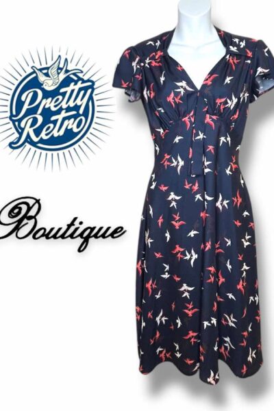 Navy bird print tea dress