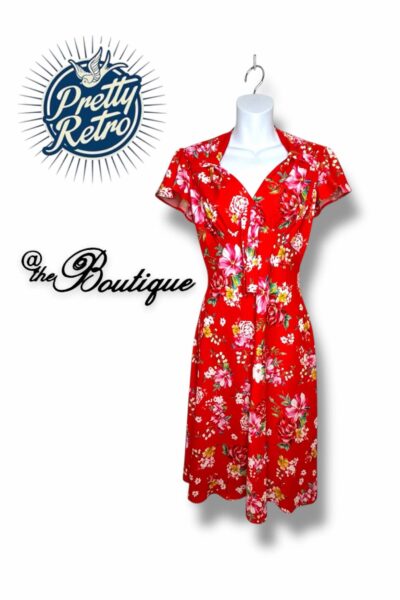Red Floral Tea Dress Pretty Retro