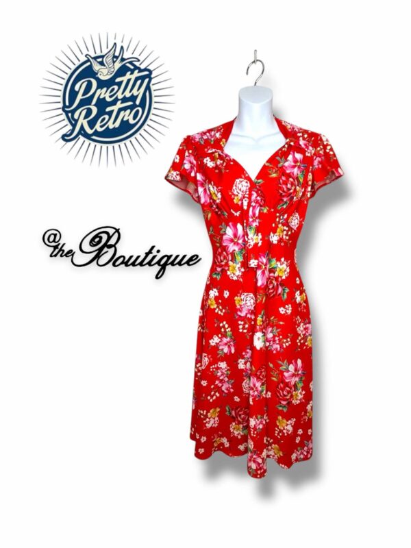 Red Floral Tea Dress Pretty Retro