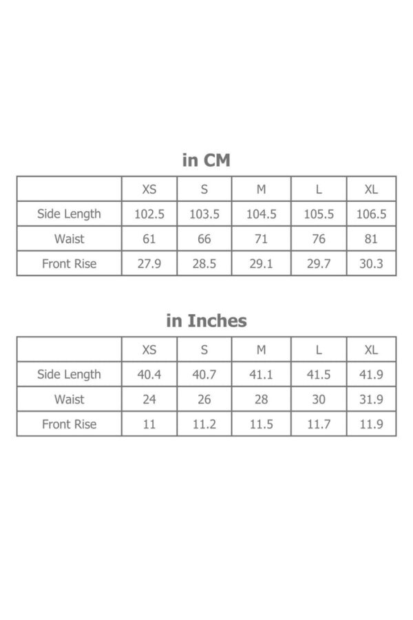 Traffic People Size Chart Trousers