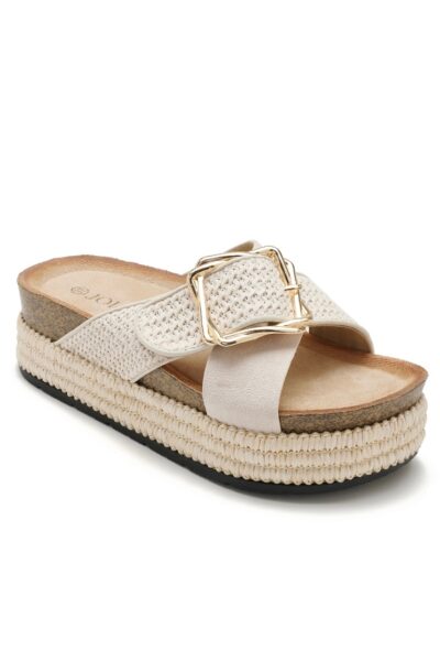 Beige Buckle Wedge
