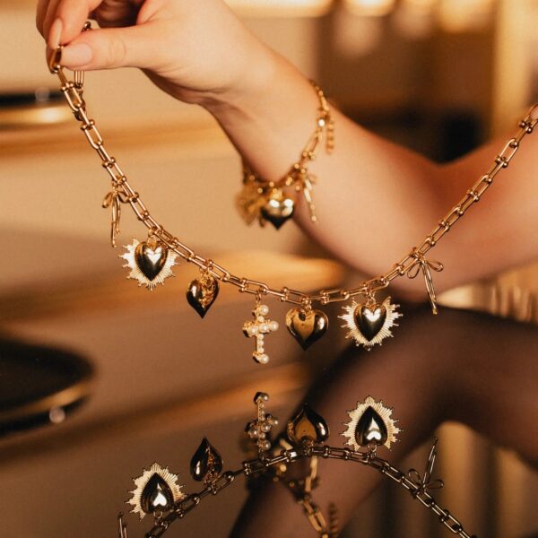 Cross and Heart Pendant Chain Necklace