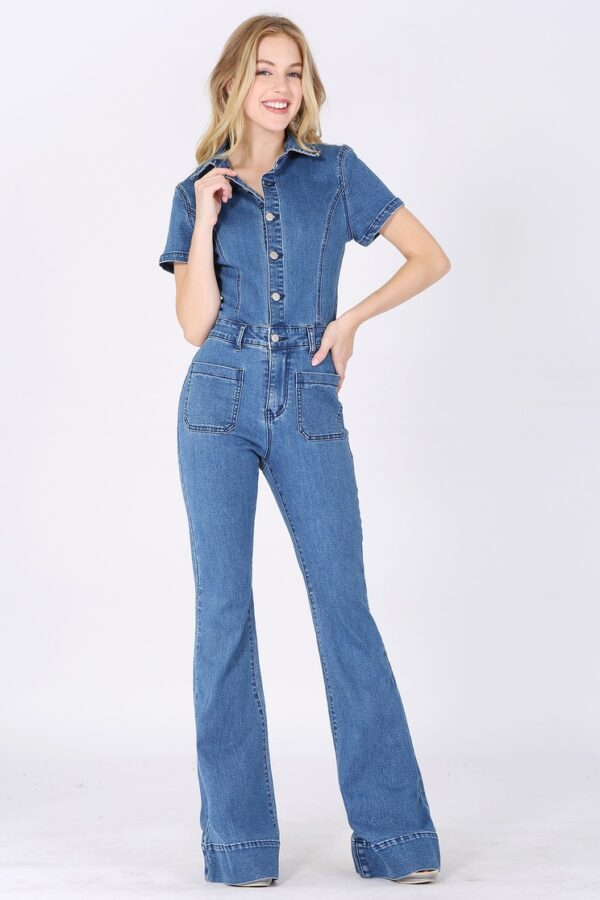 Flared Button Up Jumpsuit