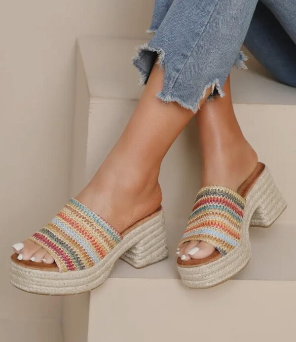 Rainbow Wedge Mule Sandals - Image 2