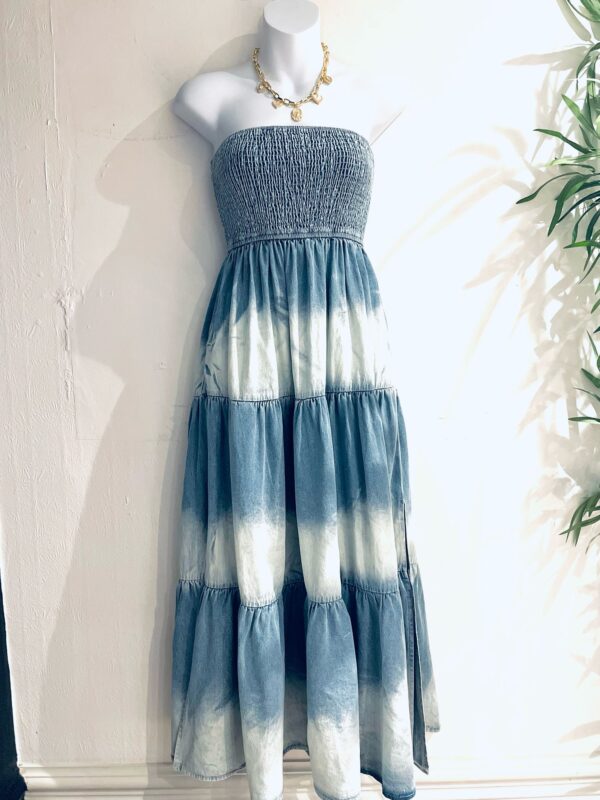 Strapless Light Wash Denim Midi Dress - Image 2
