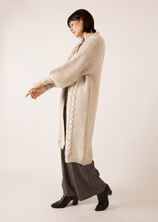 long cable knit cardigan side