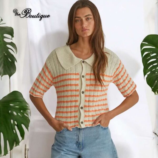 Coral Striped Collar Sweater. - Image 2