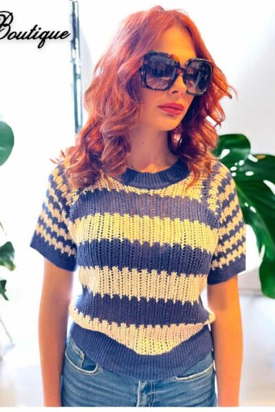 Navy and cream stripe kniy