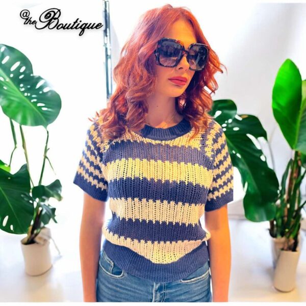 Navy and cream stripe kniy