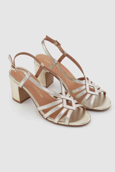 gold leather sandal with block heel