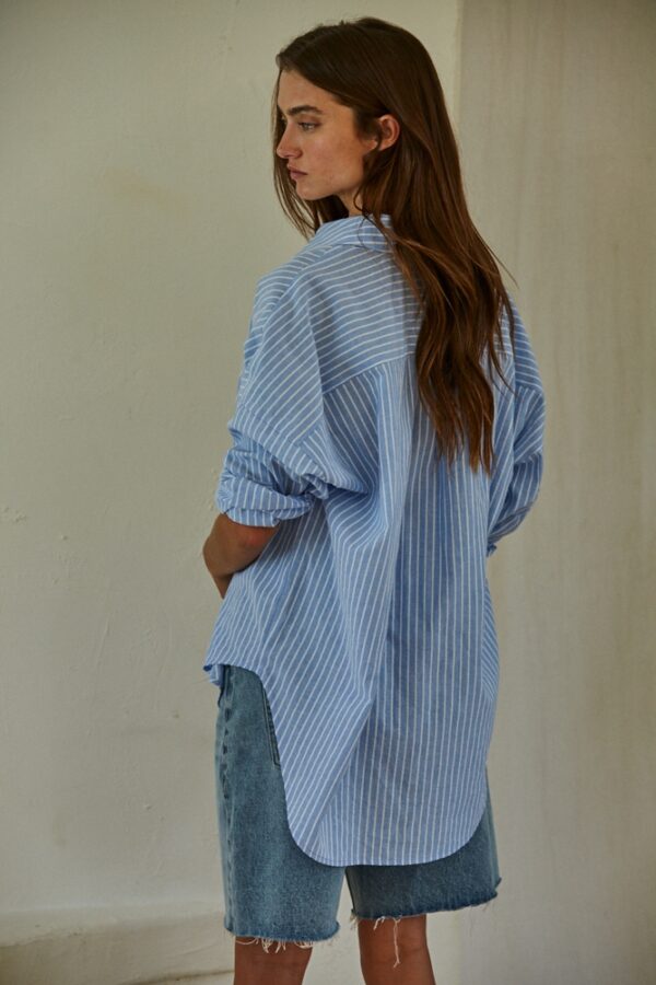 Oversized Blue and White Striped Shirt - Image 2