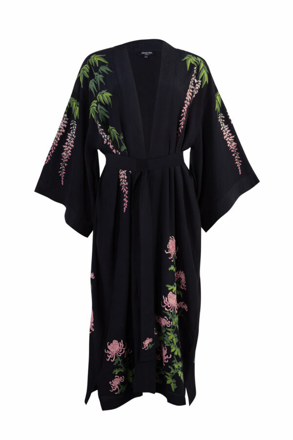 black and pink long kimono