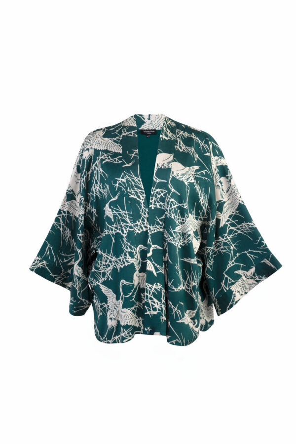 teal crane kimono PRODUCT